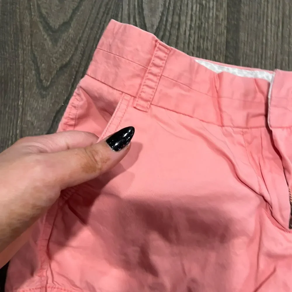 J. Crew Chino Broken-In Shorts Flat Front Hook & Eye Zip Fly Cotton Pink Size 2